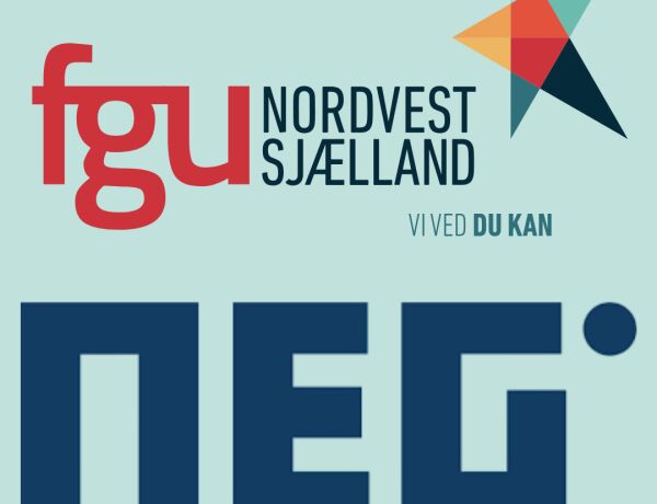 Logo for FGU Nordsjælland og NEG på lysegrøn baggrund. FGU-logoet står i rødt og mørkeblåt med sloganet 